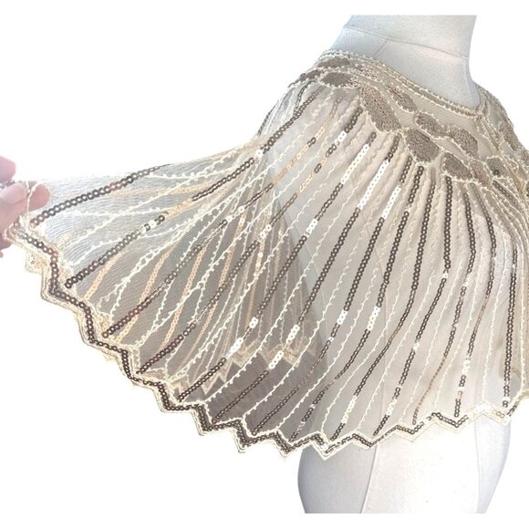 Vintage Style Sequined One Size Champagne Sheer Cape Shawl NWT - Picture 14 of 15